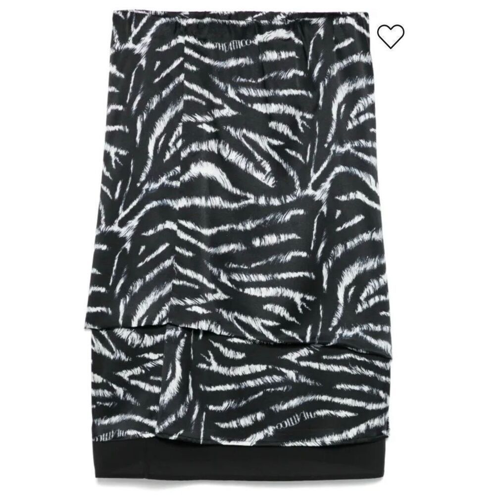 THE ATTICO SILK Layered MIDI SKIRT in Black & White NWT Size 40/ US 8